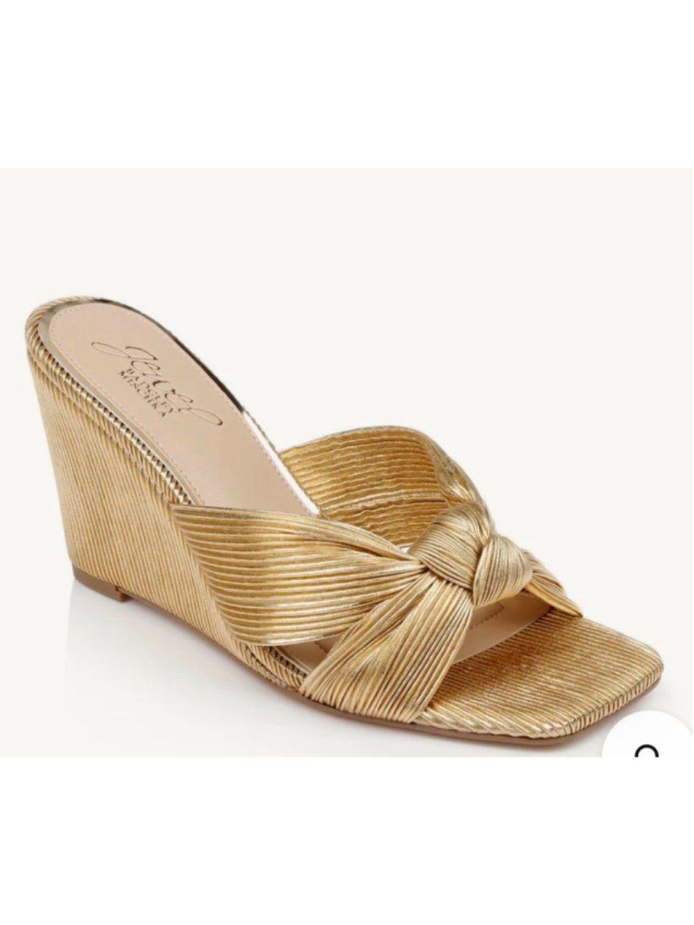 Women's Jewel Badgley Mischka Gold Pleated Knot Wedge Sandals Size 9